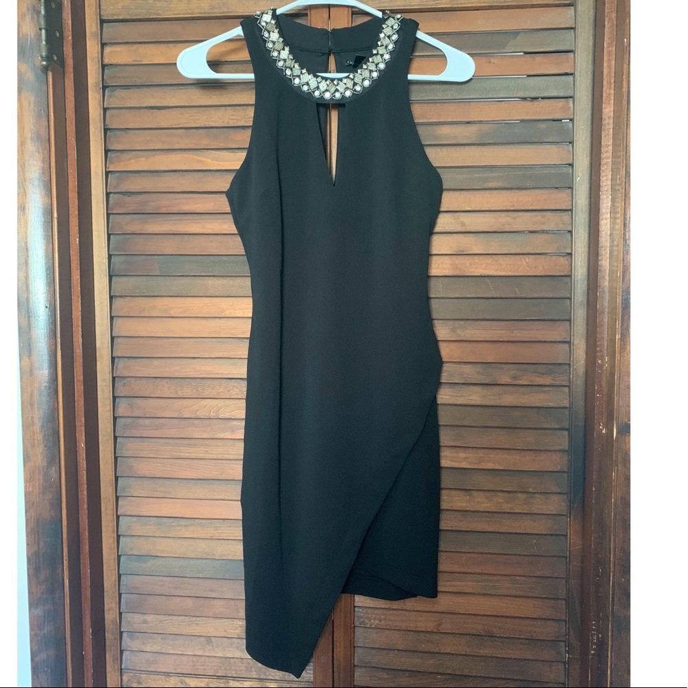 NWT size small black asymmetrical tight fitting dress